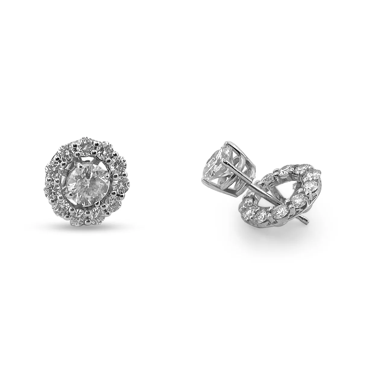 0.72ctw Round Brilliant Natural Diamond Earring Jacket Halos in 18k White Gold