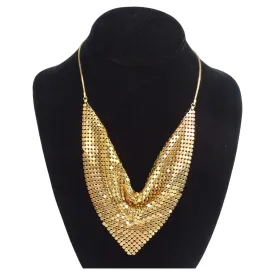 1990s Gold Tone Chainmail Cowl Neck Bib Necklace
