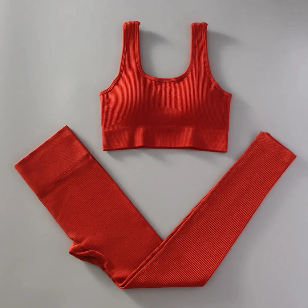 2Pcs White Yoga Clothing Sets Women High Waist Leggings Set Seamless Tracksuit Fitness Workout Outfits
