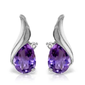 3.16 Carat 14K Solid White Gold Stud Earrings Diamond Amethyst