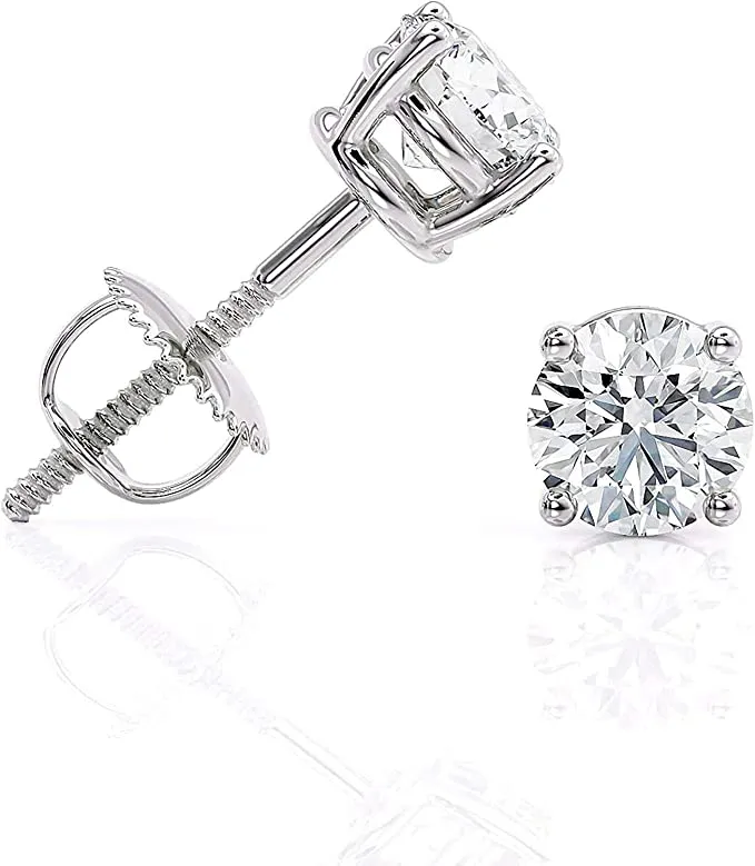 5.00 Carat T.W. Round Brilliant Cut White Gold Diamond Studs IGI Lab Grown Diamond with Secure Screw Back D-E Color