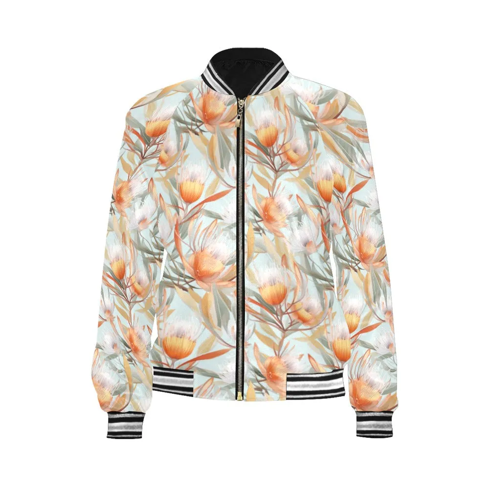 Australian Floral Green Bomber Jacket for Women
