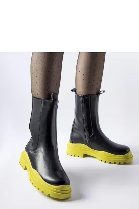 Black ankle boots with a colorful sole