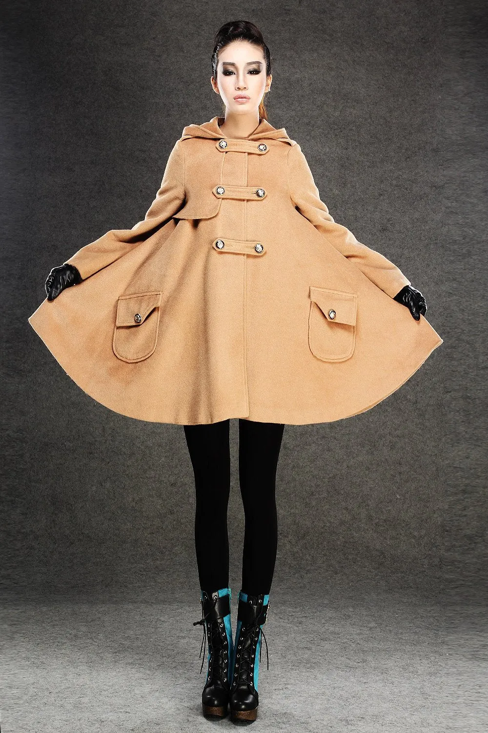 Brown wool cape, short wool cape, womens wool cape, winter wool cape, warm wool cape, loose cape, pockets wool cape C132