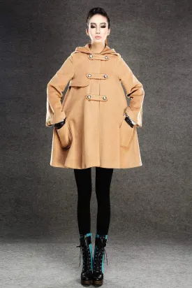 Brown wool cape, short wool cape, womens wool cape, winter wool cape, warm wool cape, loose cape, pockets wool cape C132