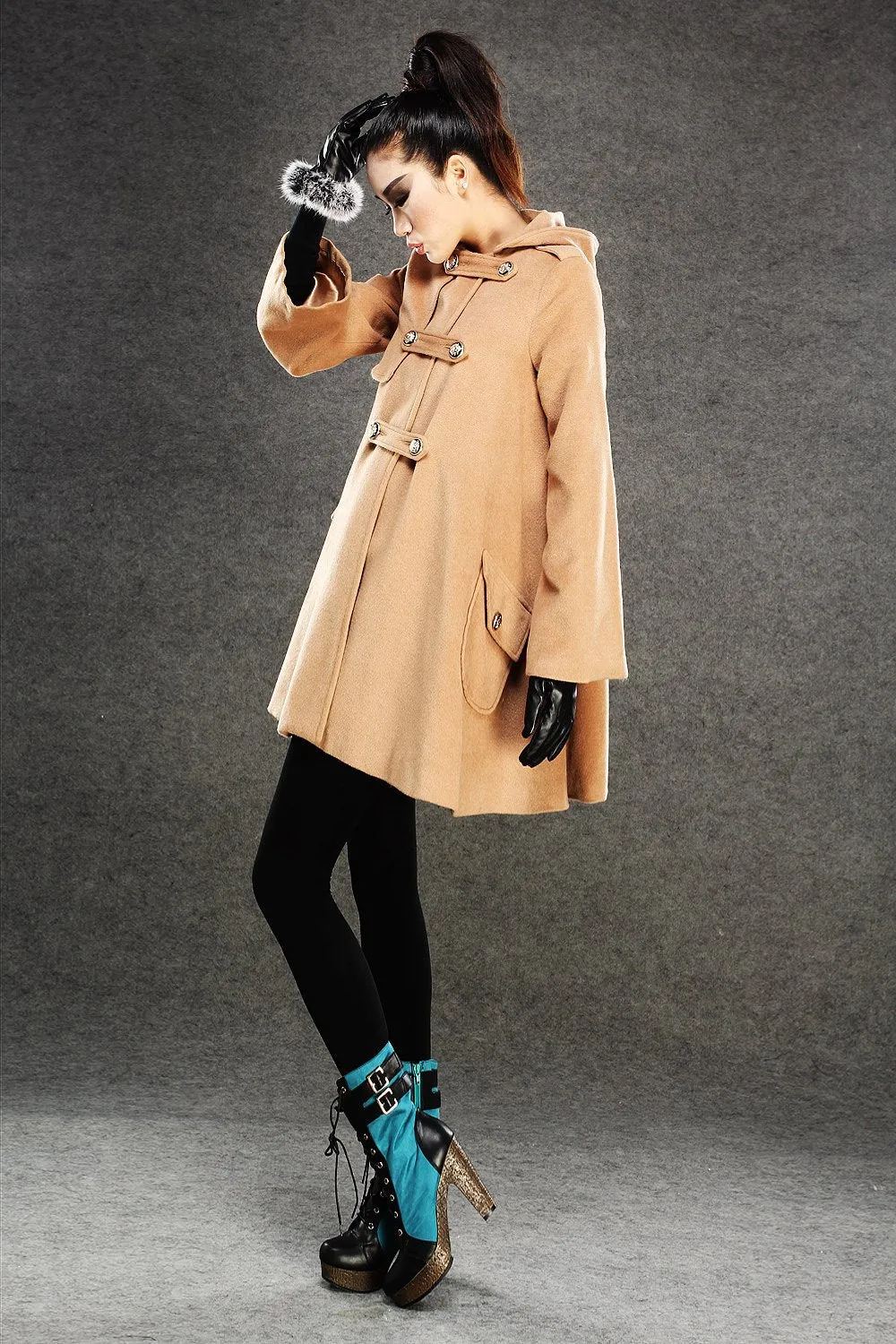 Brown wool cape, short wool cape, womens wool cape, winter wool cape, warm wool cape, loose cape, pockets wool cape C132