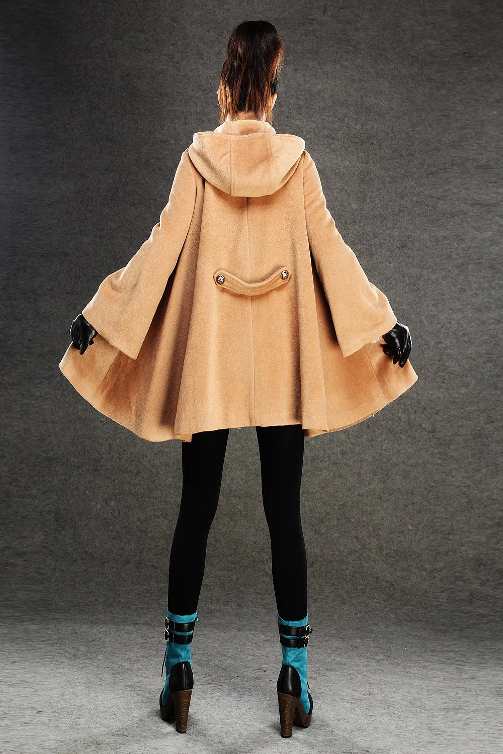 Brown wool cape, short wool cape, womens wool cape, winter wool cape, warm wool cape, loose cape, pockets wool cape C132