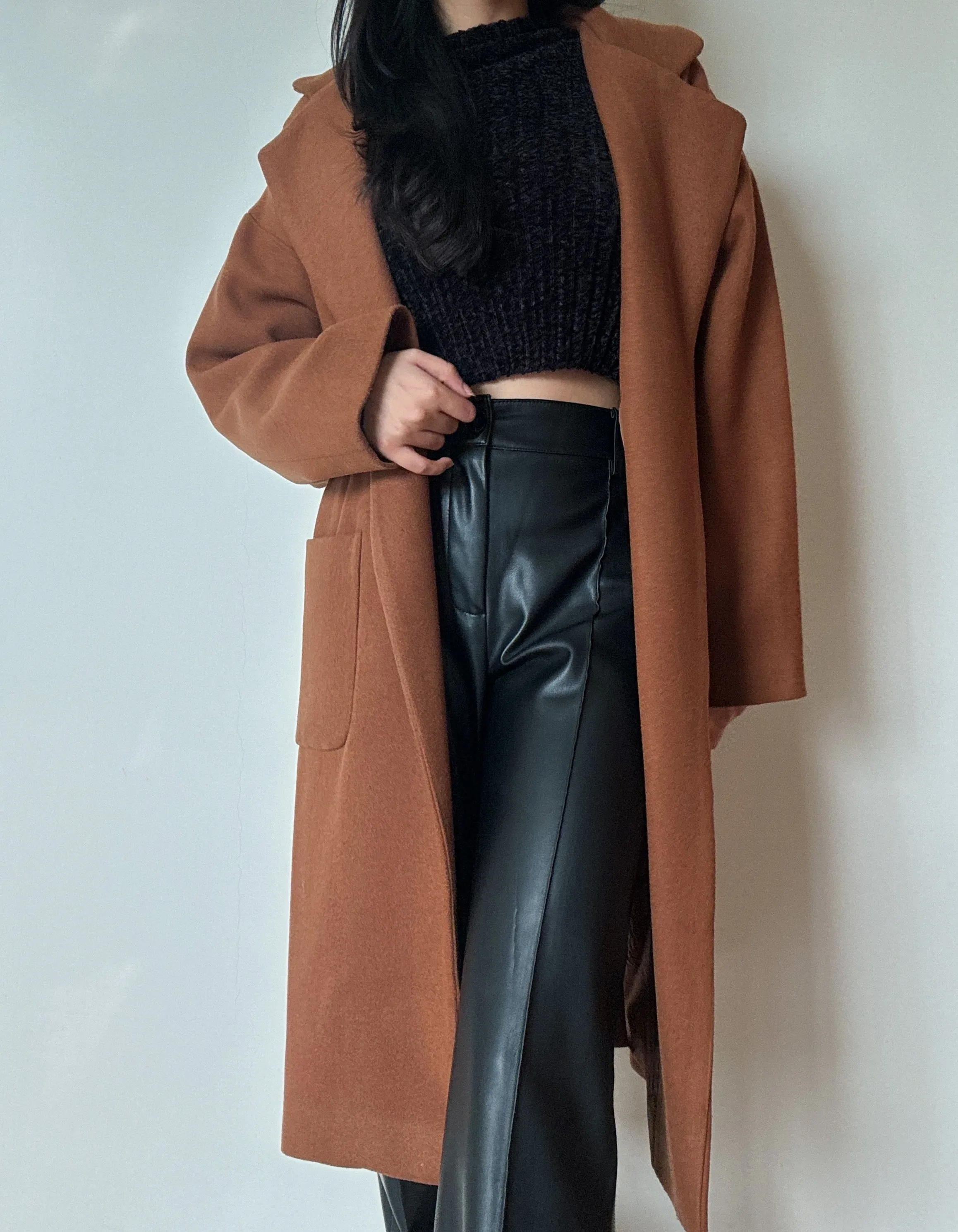 Camel Belted Coat (50% wool)