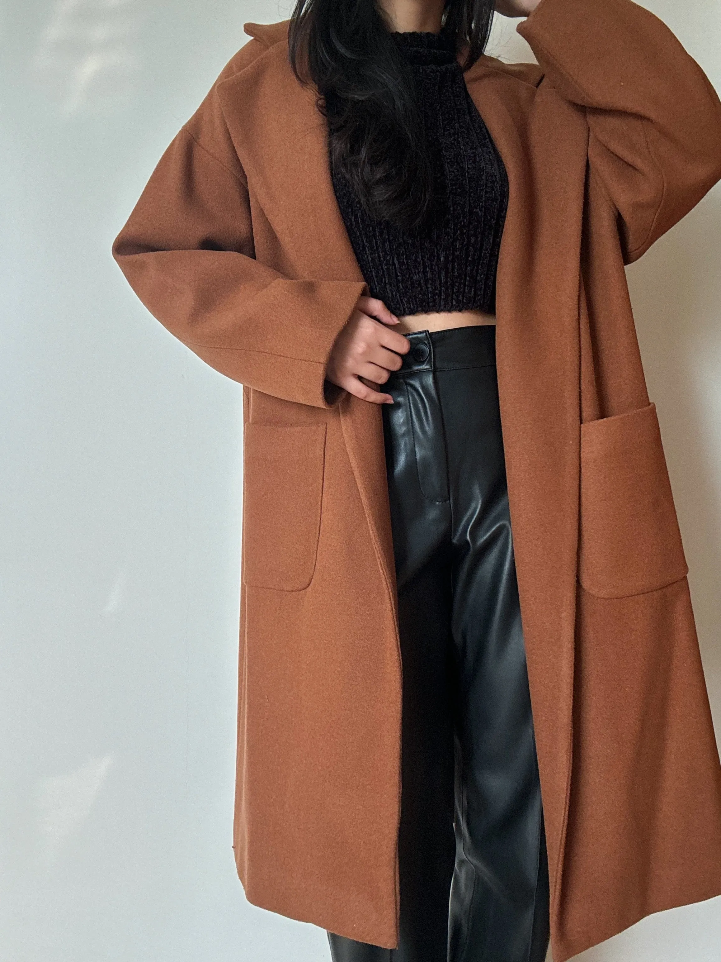 Camel Belted Coat (50% wool)