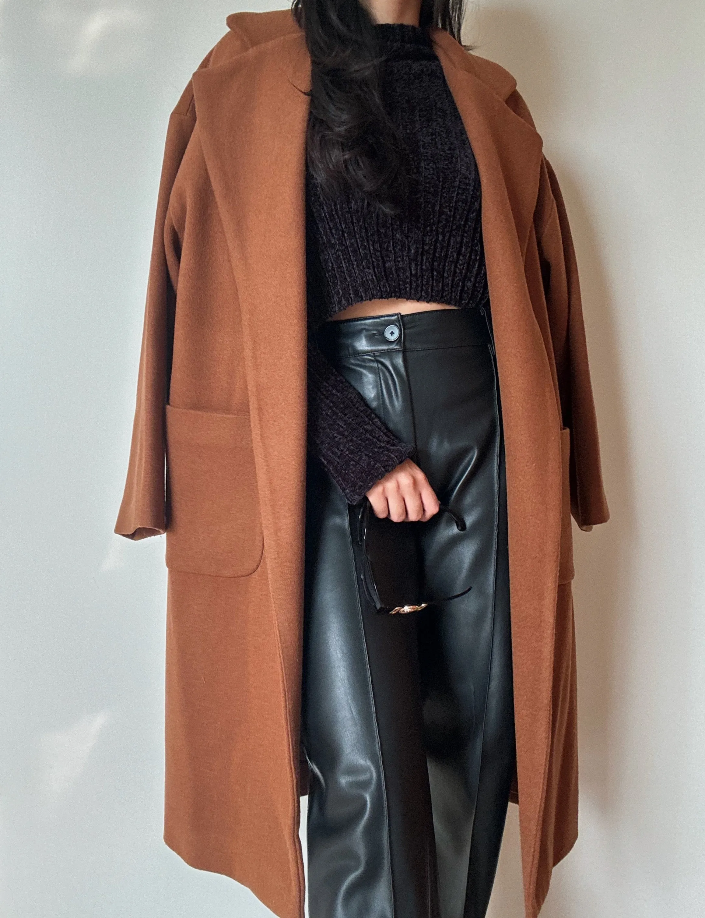 Camel Belted Coat (50% wool)
