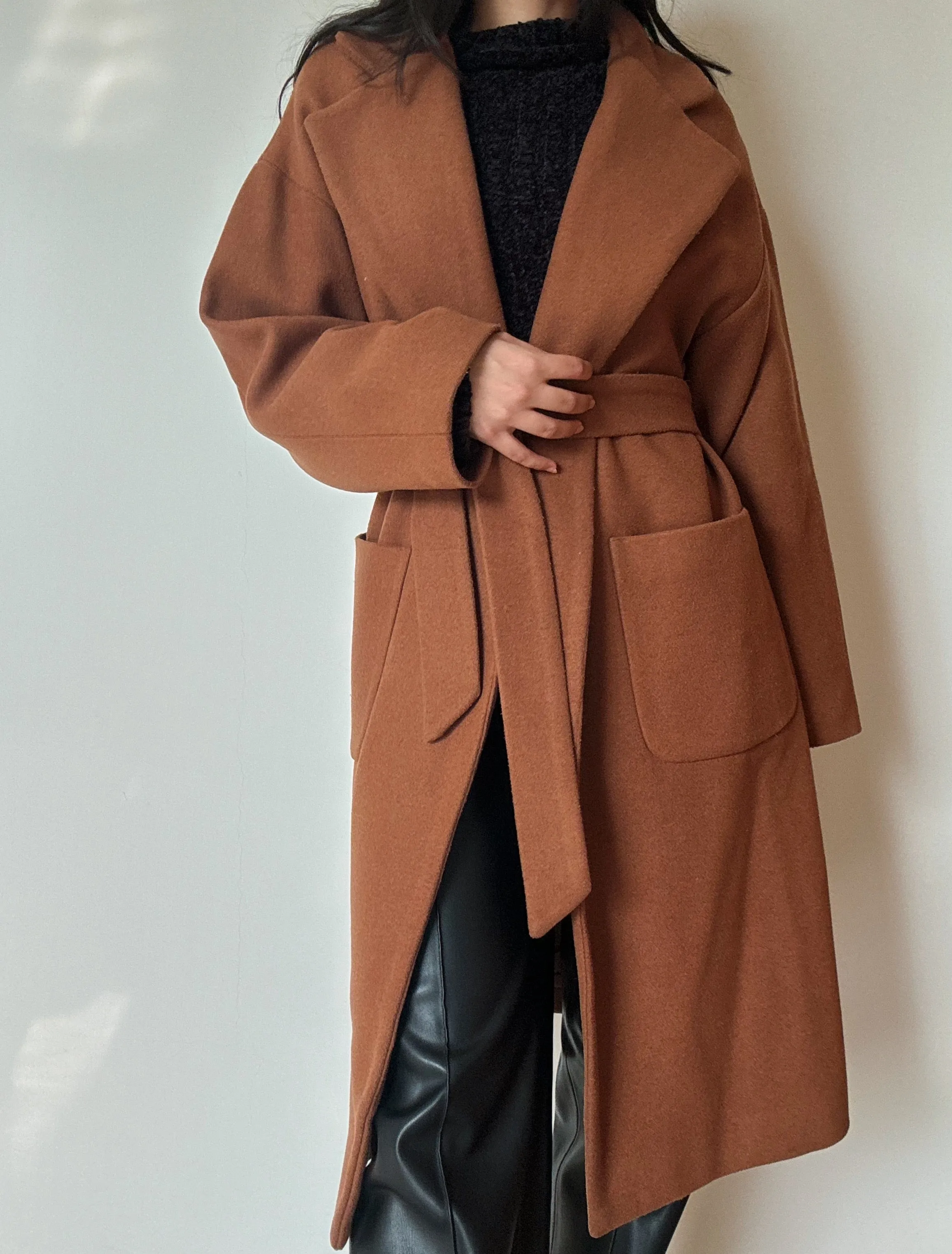 Camel Belted Coat (50% wool)