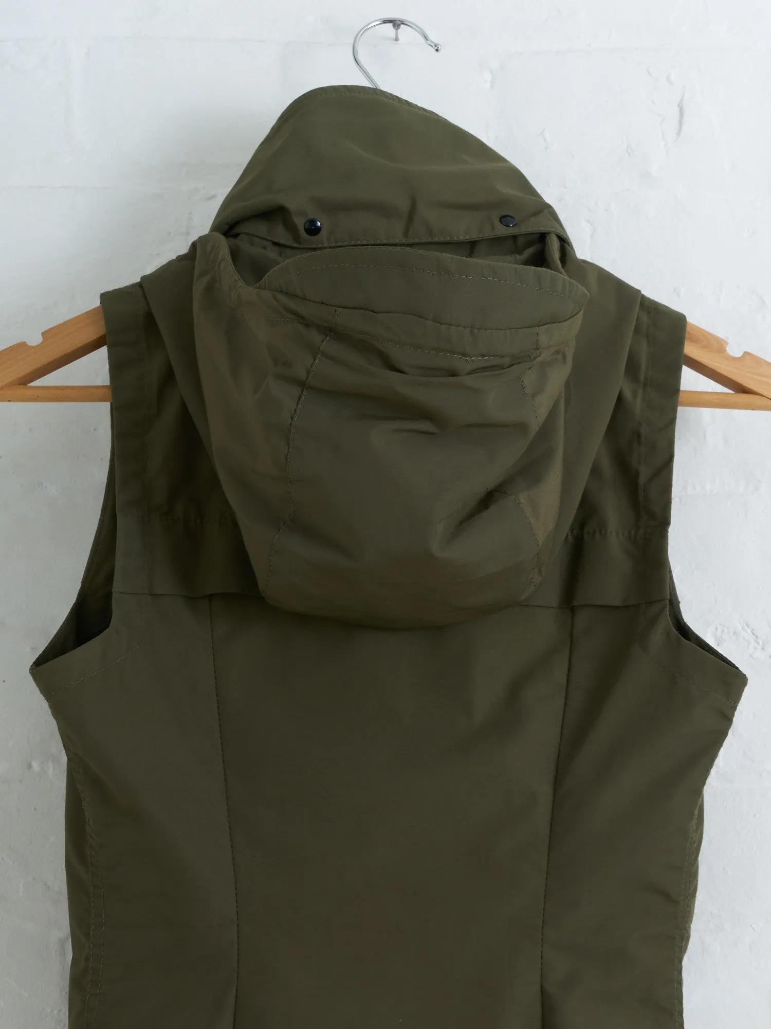 Christophe Lemaire khaki cotton nylon high neck vest with collar hood - S