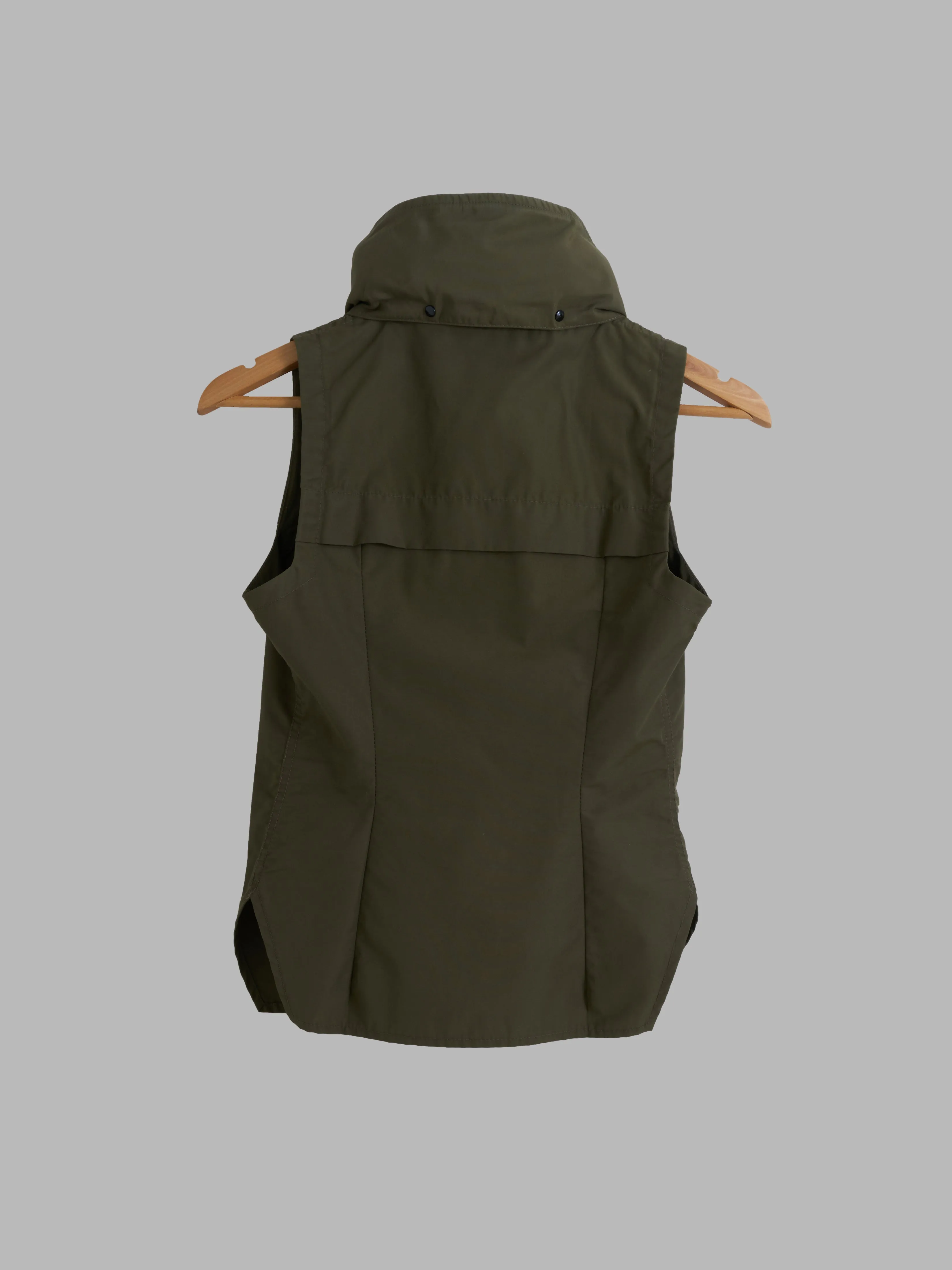 Christophe Lemaire khaki cotton nylon high neck vest with collar hood - S