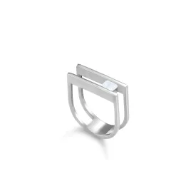 Cubic Zirconia Stone Double Bar Ring - Silver White - One Rectangle Stone