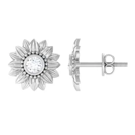 Diamond Gold Sunflower Stud Earrings