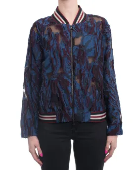 Dorothee Schumacher Blue Purple and Sheer Bomber Jacket - M