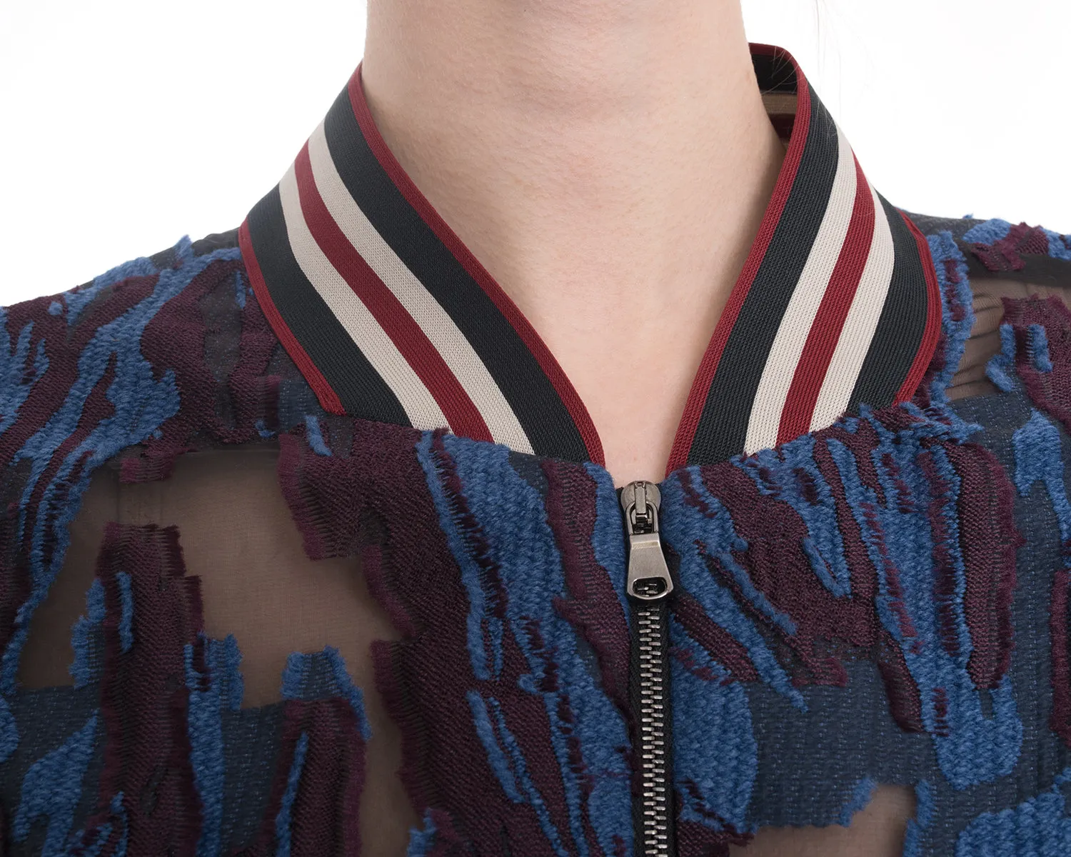 Dorothee Schumacher Blue Purple and Sheer Bomber Jacket - M