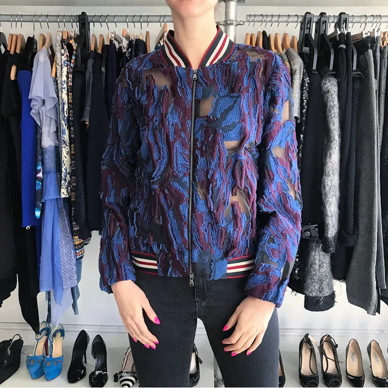 Dorothee Schumacher Blue Purple and Sheer Bomber Jacket - M