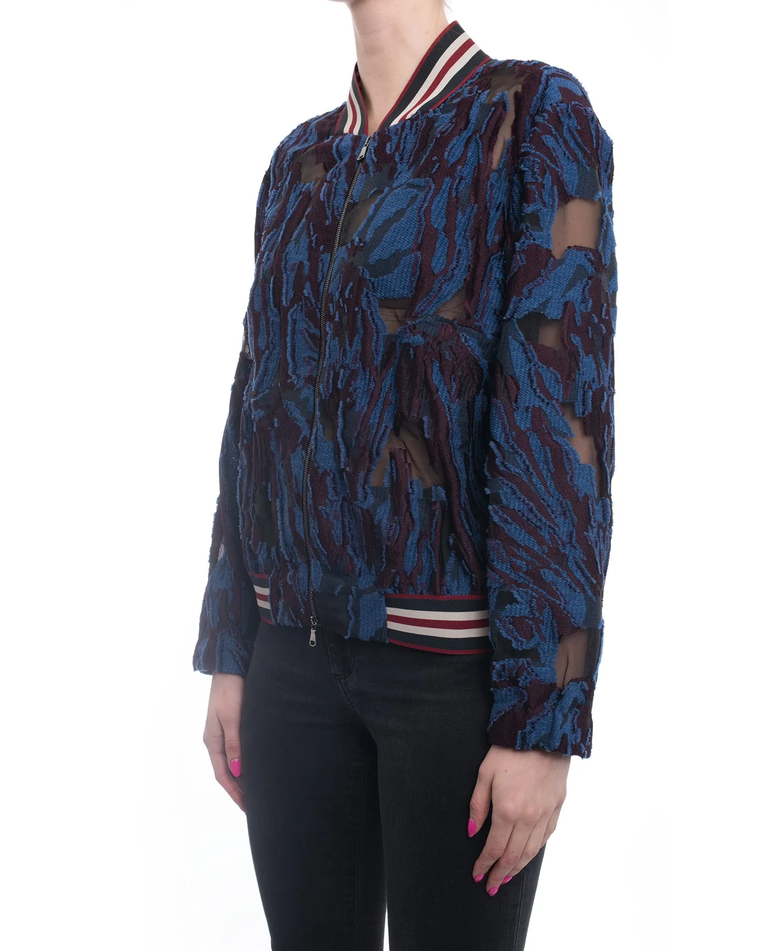 Dorothee Schumacher Blue Purple and Sheer Bomber Jacket - M