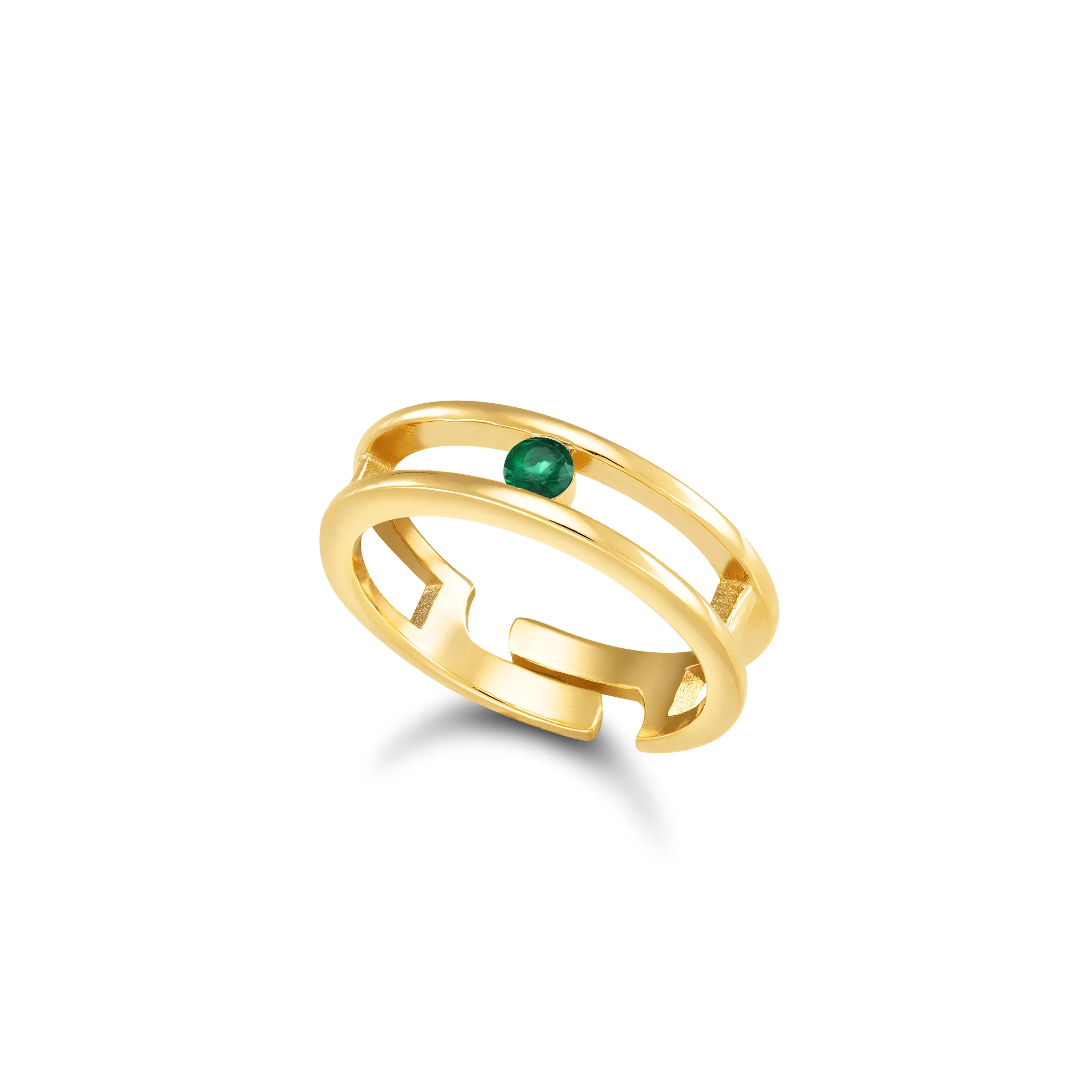 Double Circle With One Dot Ring - Gold Green