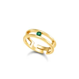 Double Circle With One Dot Ring - Gold Green