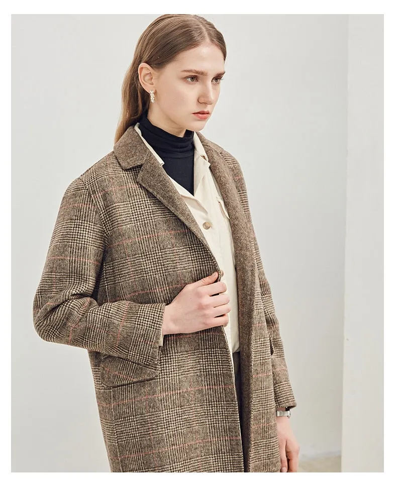 Elegant Office Chic Wool Blend Khaki Blue Winter Coats