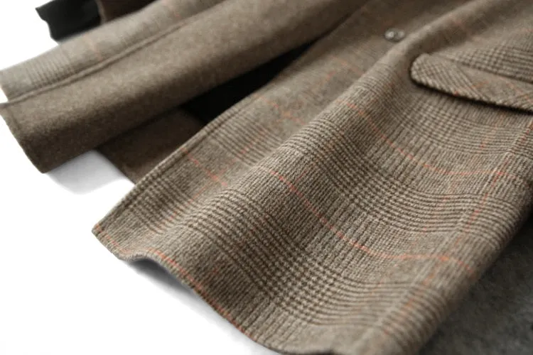 Elegant Office Chic Wool Blend Khaki Blue Winter Coats