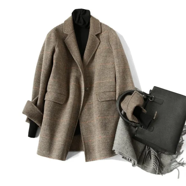 Elegant Office Chic Wool Blend Khaki Blue Winter Coats