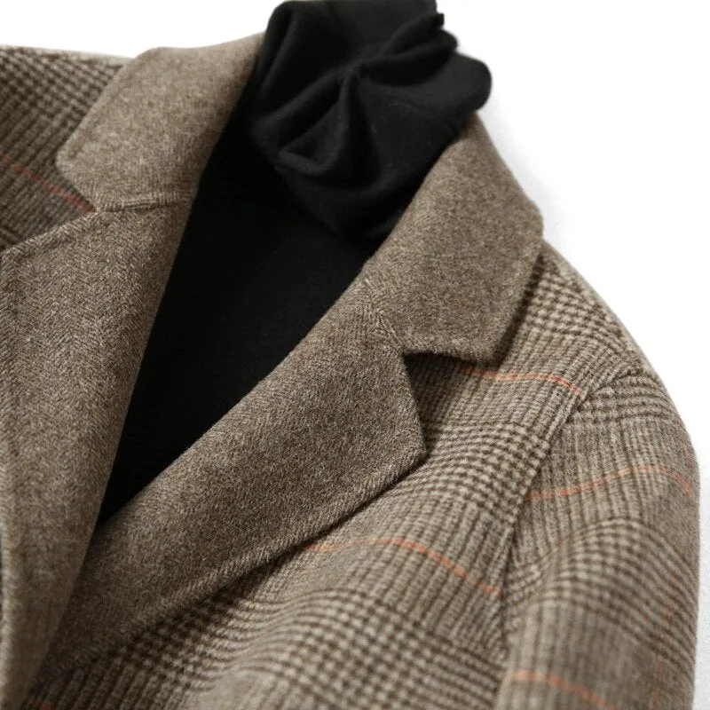 Elegant Office Chic Wool Blend Khaki Blue Winter Coats