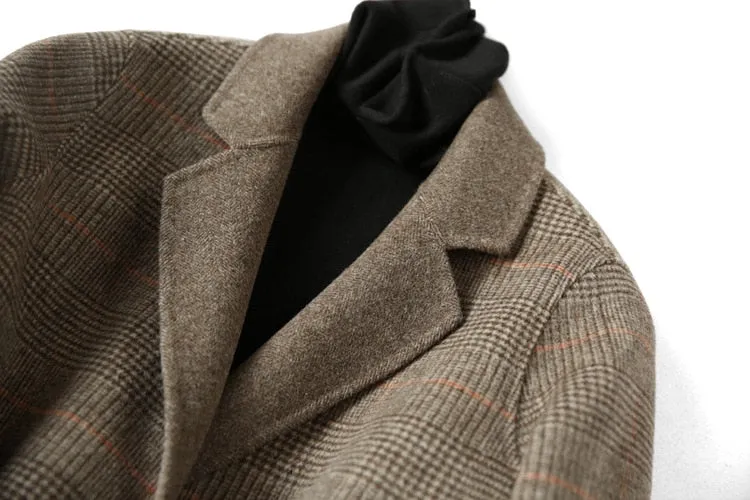 Elegant Office Chic Wool Blend Khaki Blue Winter Coats