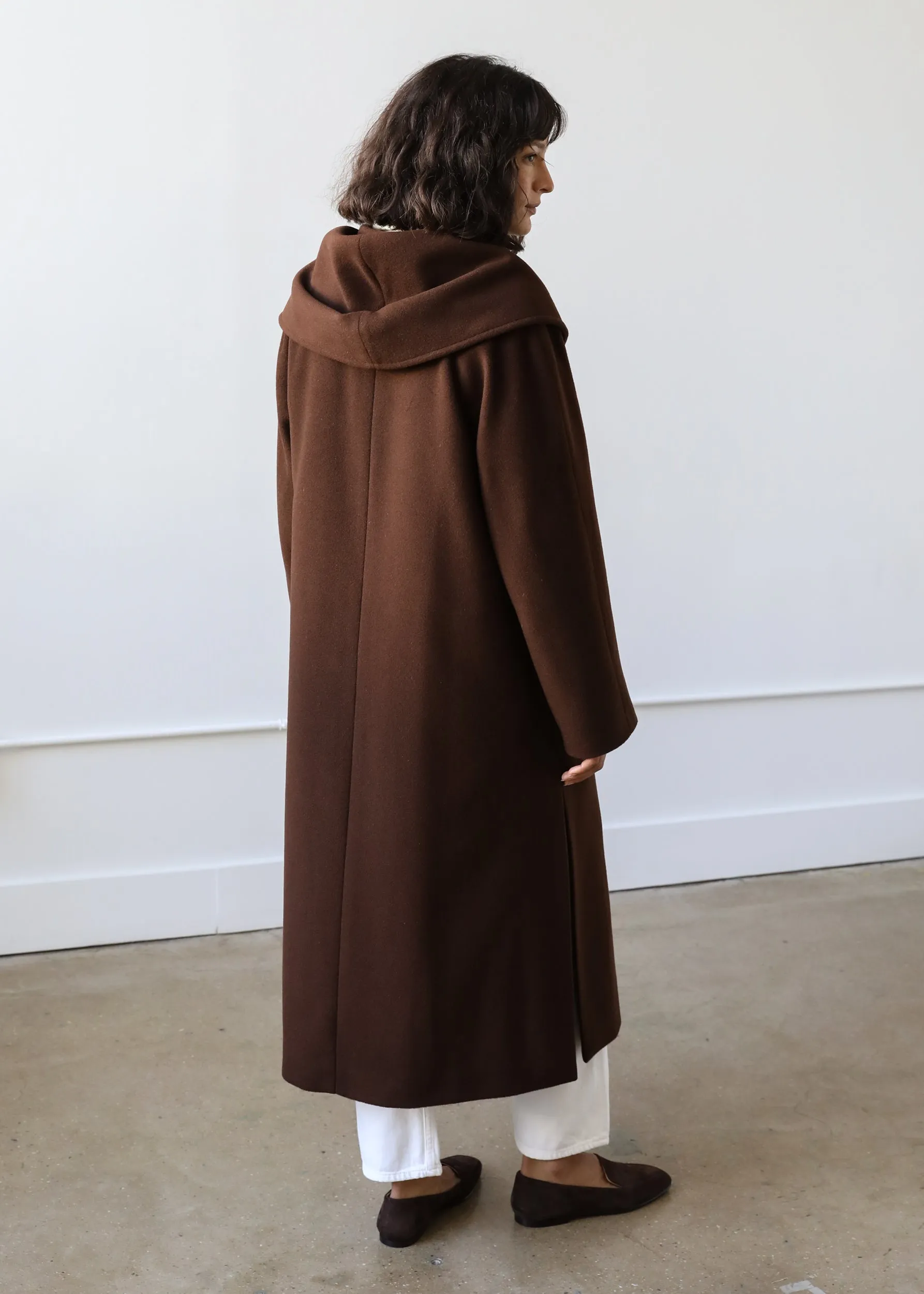 Goff Hooded Wrap Coat in Mocha Brown Virgin Wool