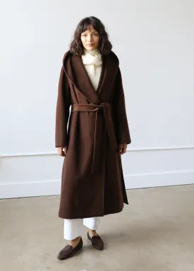Goff Hooded Wrap Coat in Mocha Brown Virgin Wool