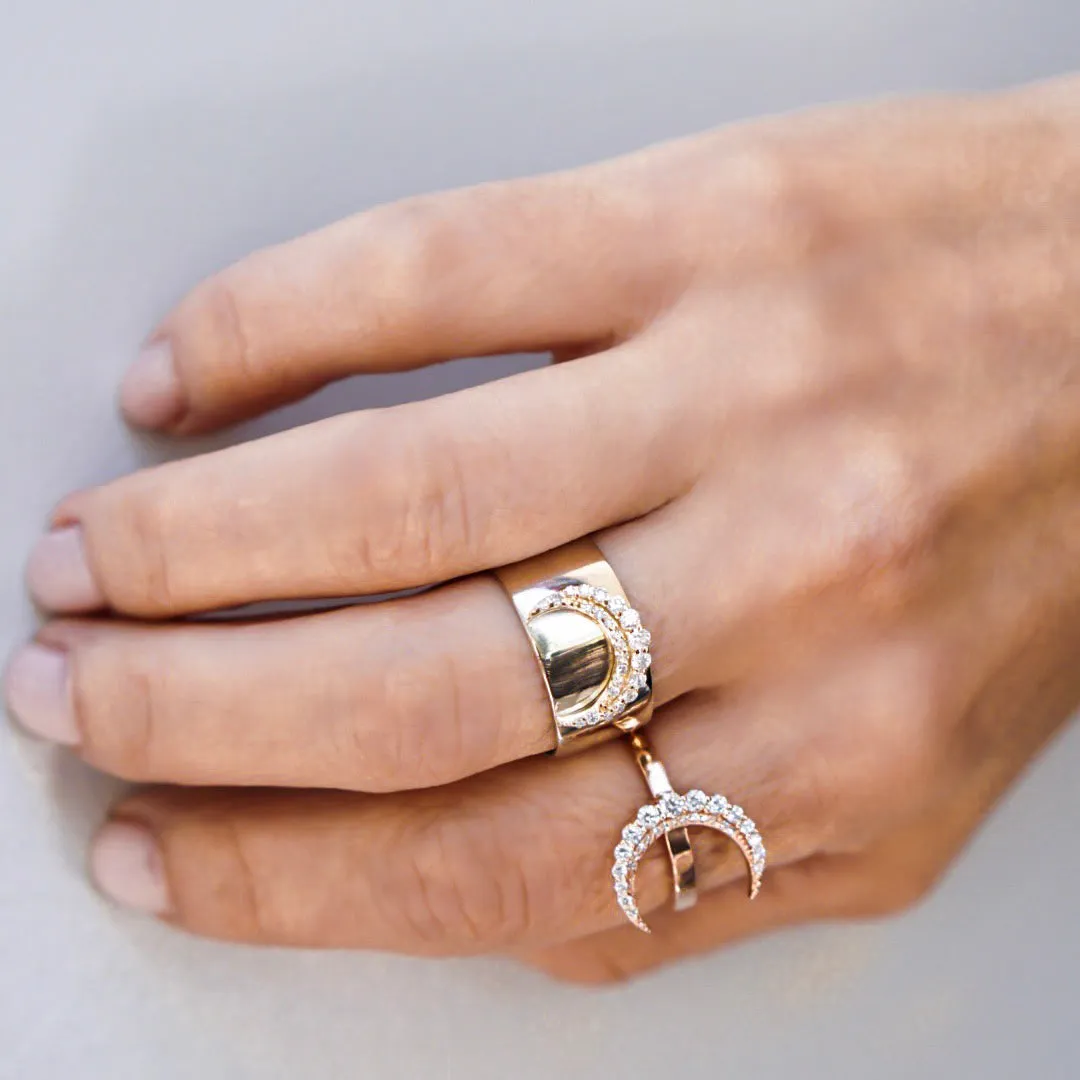 Gold Band Diamond Crescent Ring