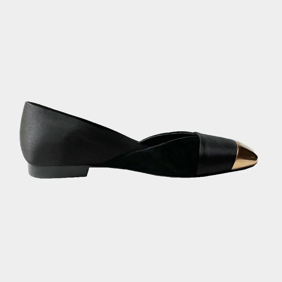 Hermes women's black suede and satin metal cap-toe ballet flats