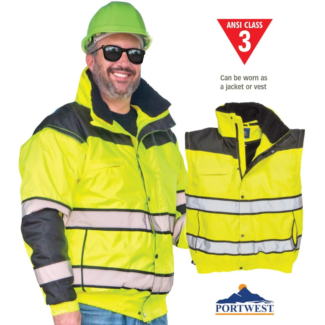 High Contrast 3-In-1 Bomber Jacket - Lime - Large