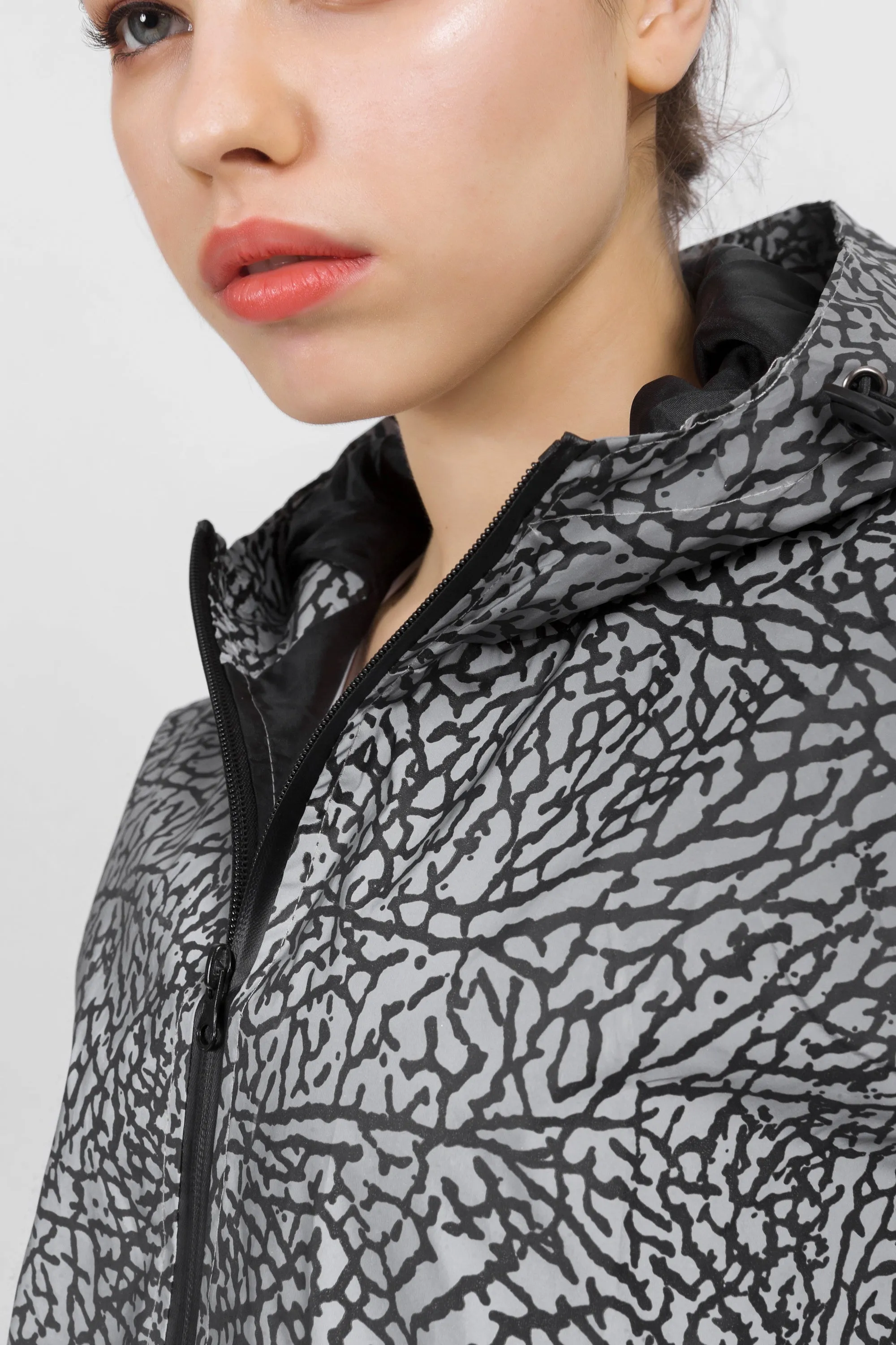 Hooded Crackled Print Windbreaker Jacket
