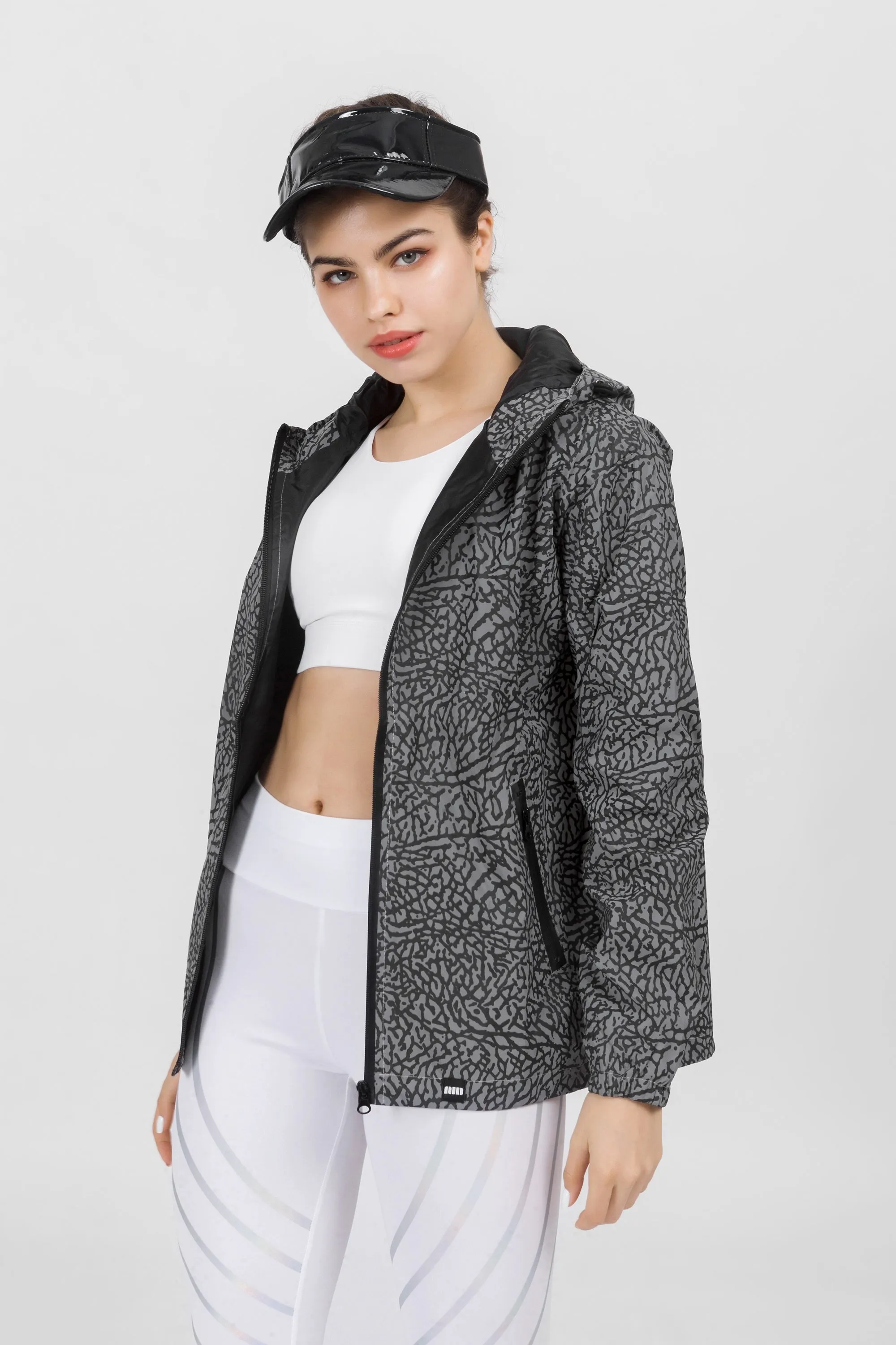 Hooded Crackled Print Windbreaker Jacket