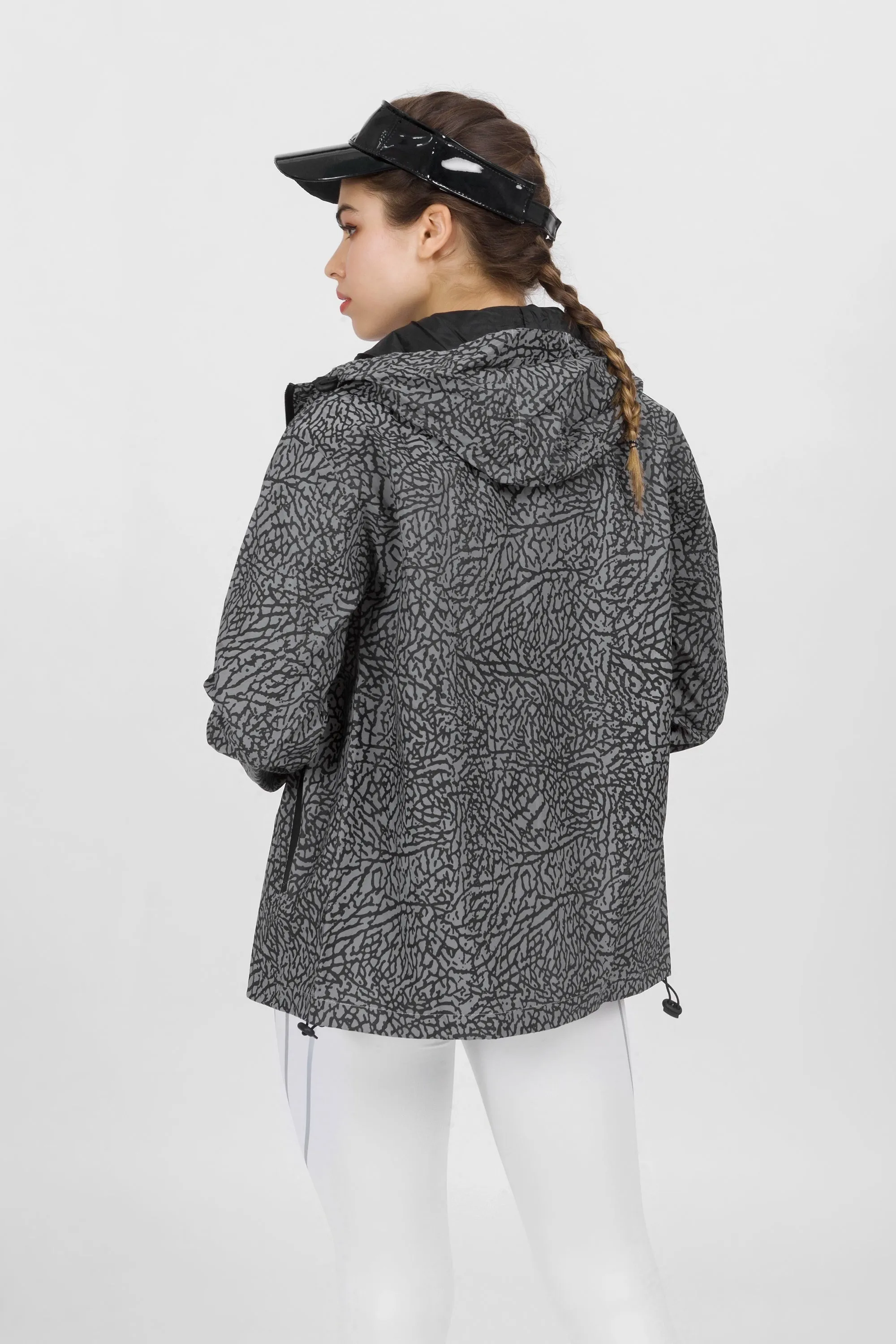 Hooded Crackled Print Windbreaker Jacket