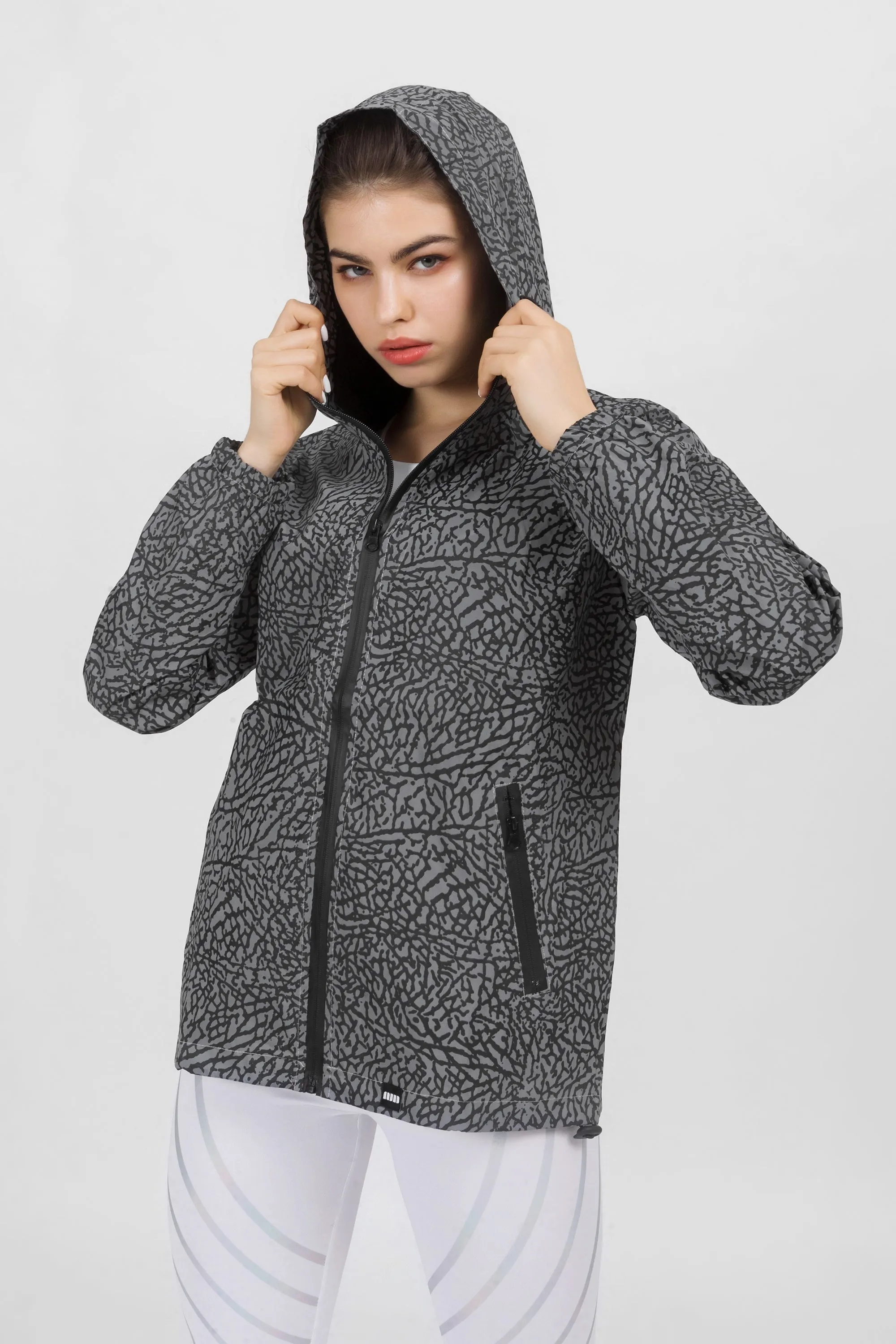 Hooded Crackled Print Windbreaker Jacket