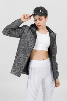 Hooded Crackled Print Windbreaker Jacket