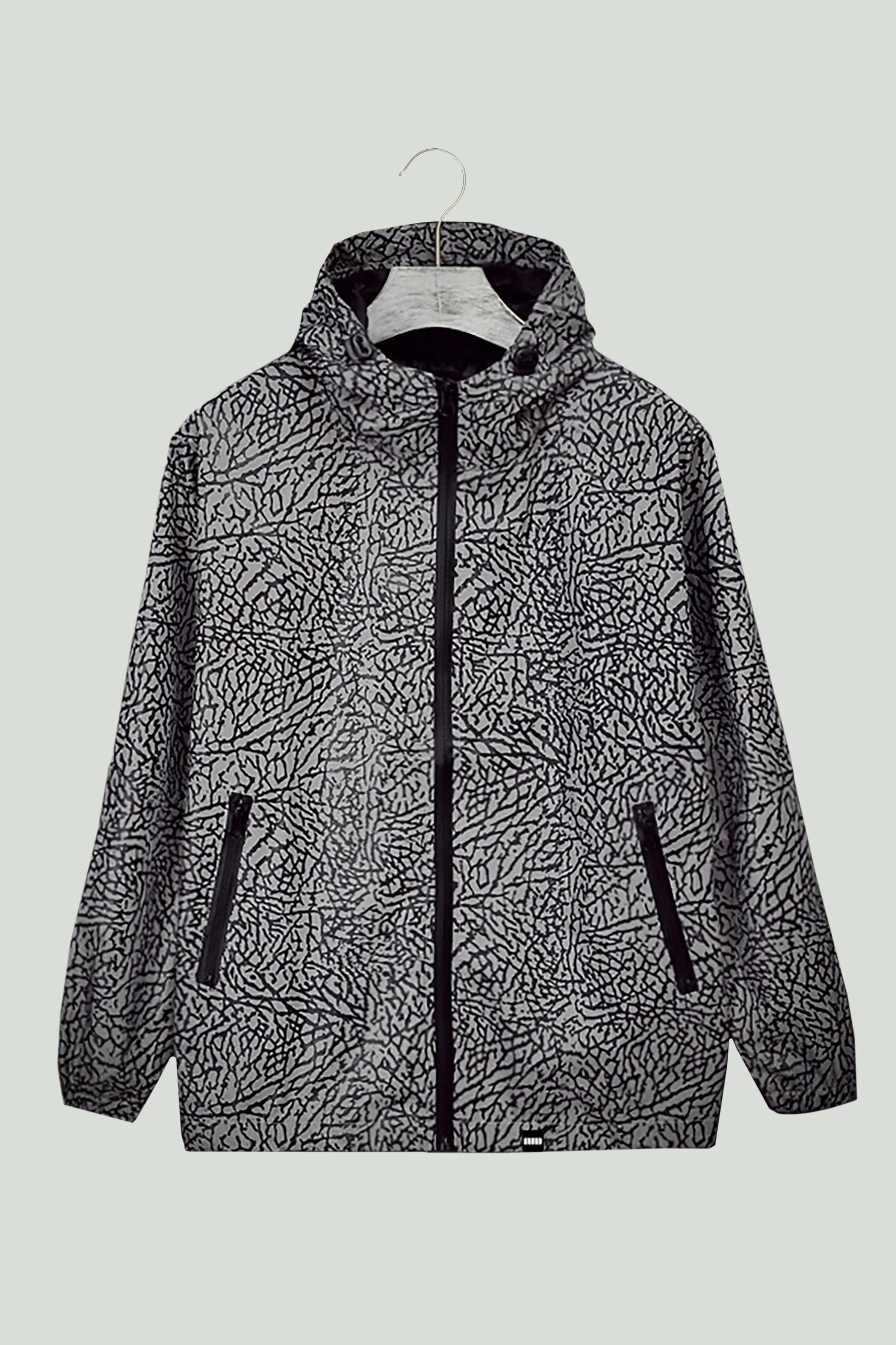 Hooded Crackled Print Windbreaker Jacket