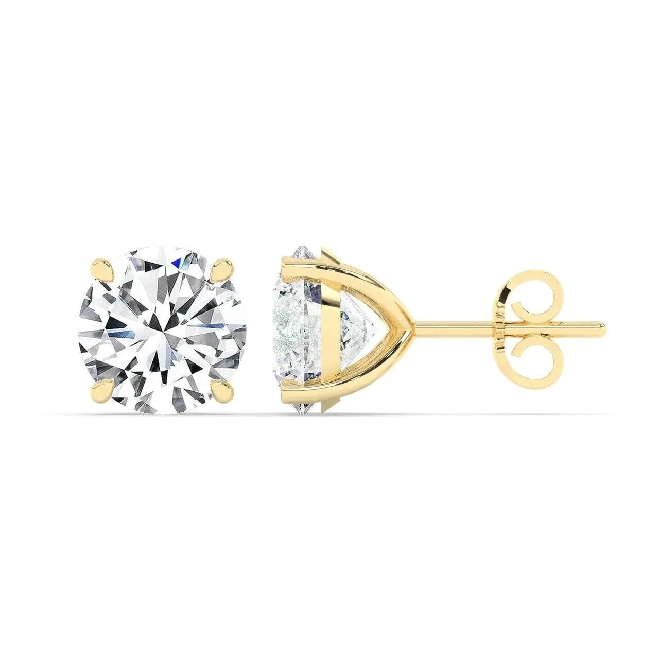 IGI,F/VS1 ,2 CT Solitaire Lab-Grown Round Diamond Studs Earring, 18K Yellow Gold
