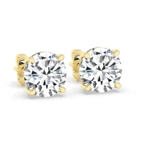 IGI,F/VS1 ,2 CT Solitaire Lab-Grown Round Diamond Studs Earring, 18K Yellow Gold