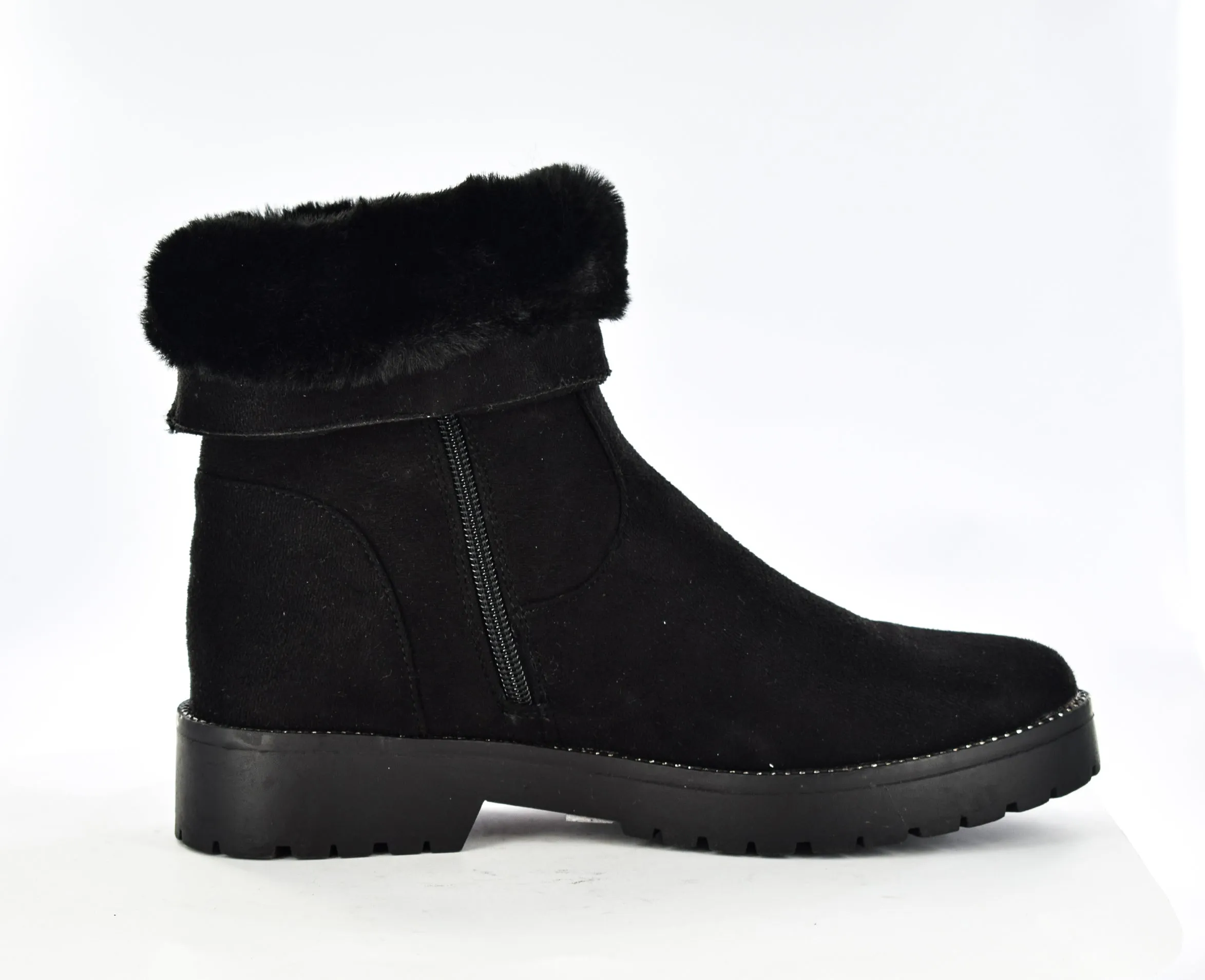 Ladies Faux Microfibre trim fur collar Inside Zip Ankle Boot