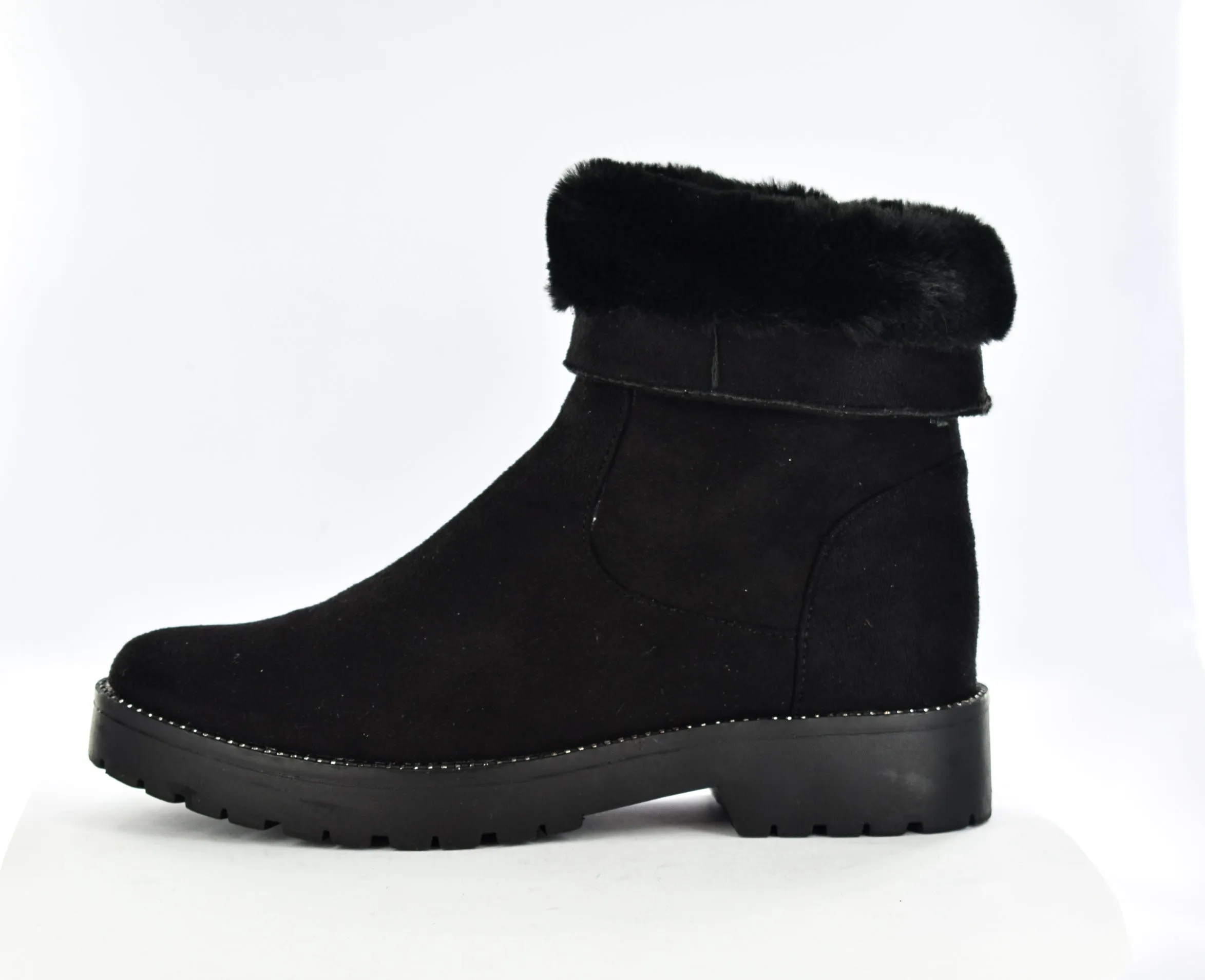 Ladies Faux Microfibre trim fur collar Inside Zip Ankle Boot
