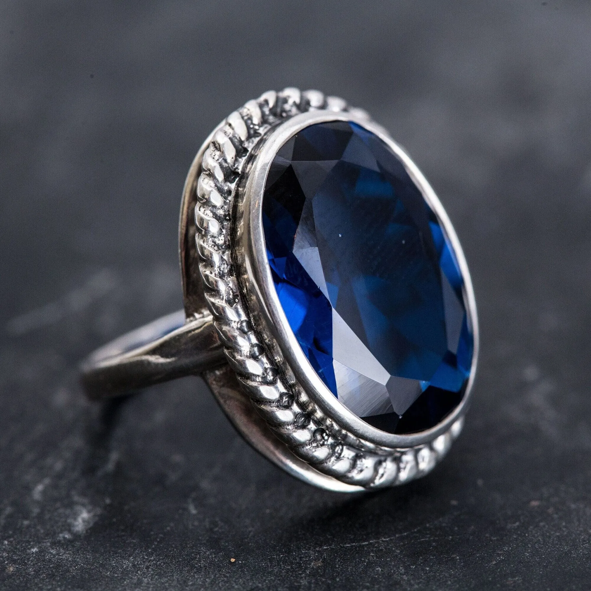 Large Sapphire Ring - Royal Blue Ring - Vintage Cocktail Ring
