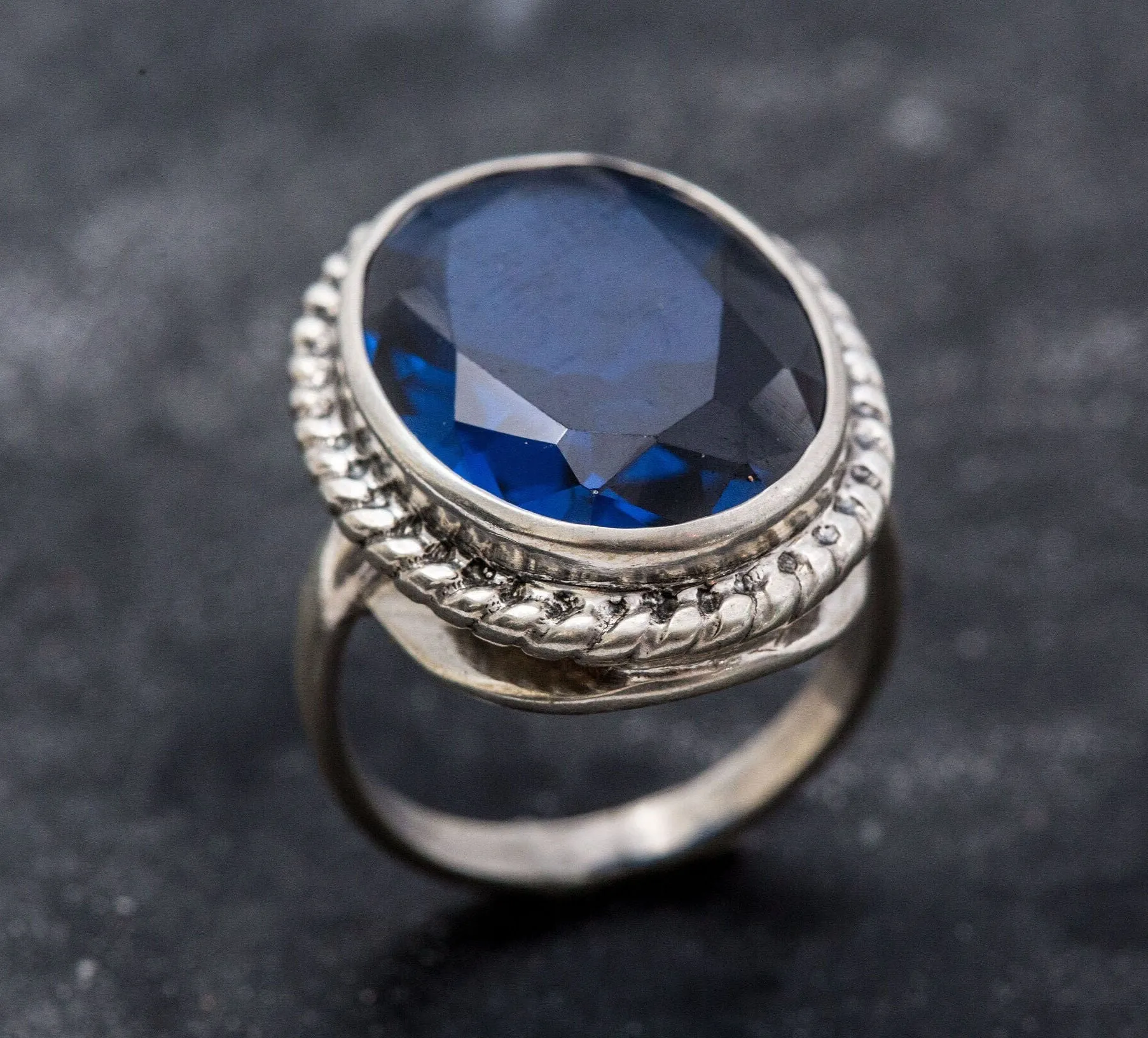Large Sapphire Ring - Royal Blue Ring - Vintage Cocktail Ring