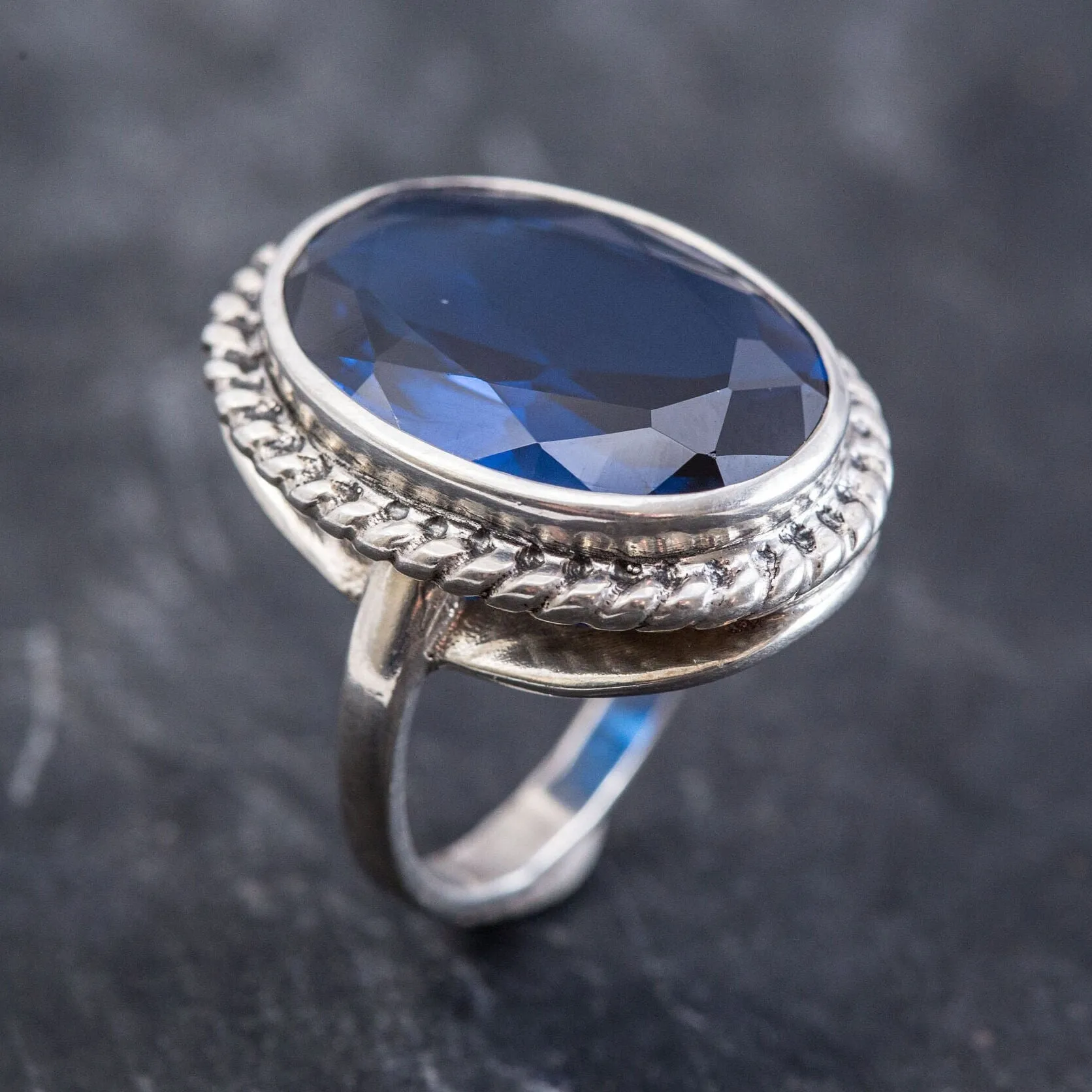 Large Sapphire Ring - Royal Blue Ring - Vintage Cocktail Ring