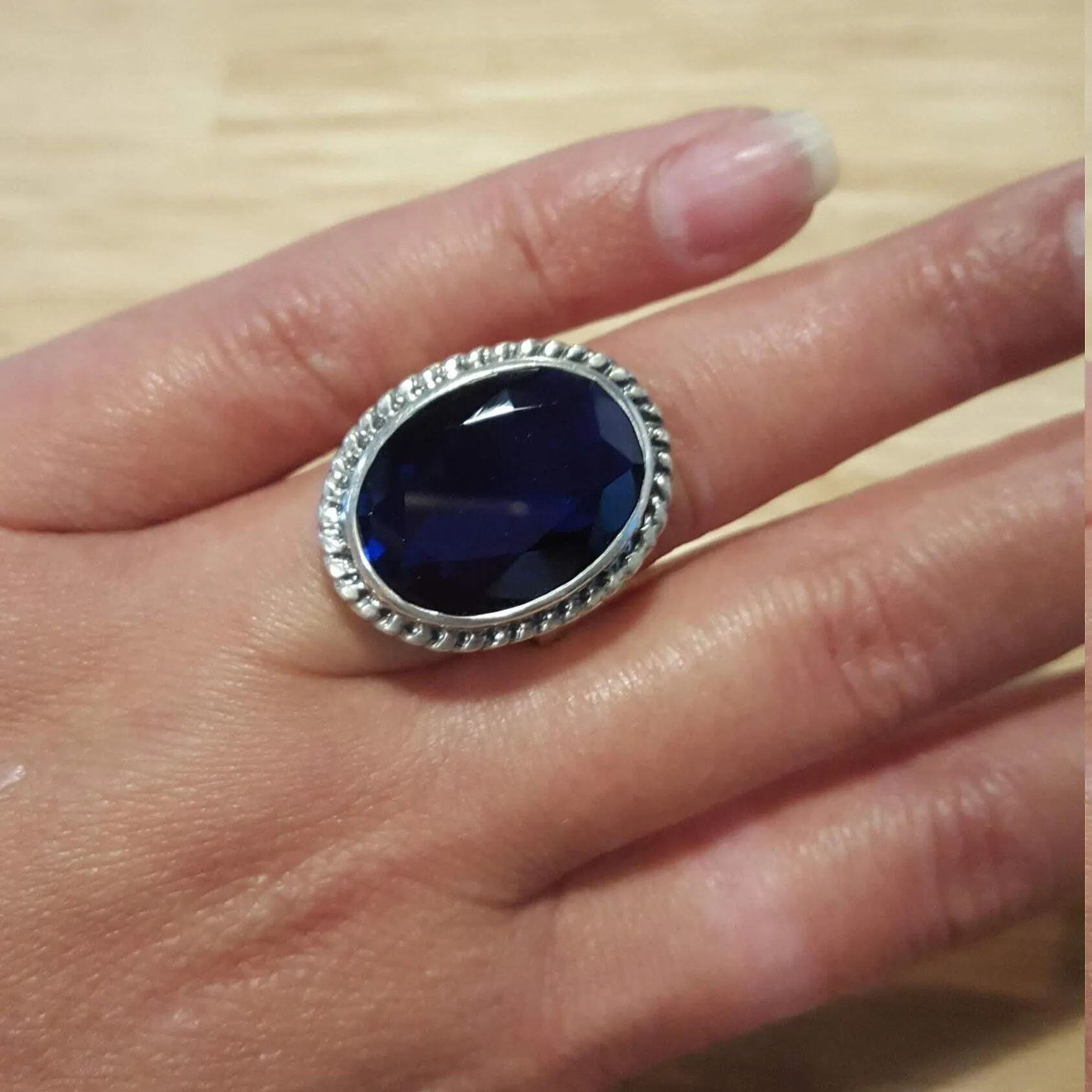 Large Sapphire Ring - Royal Blue Ring - Vintage Cocktail Ring