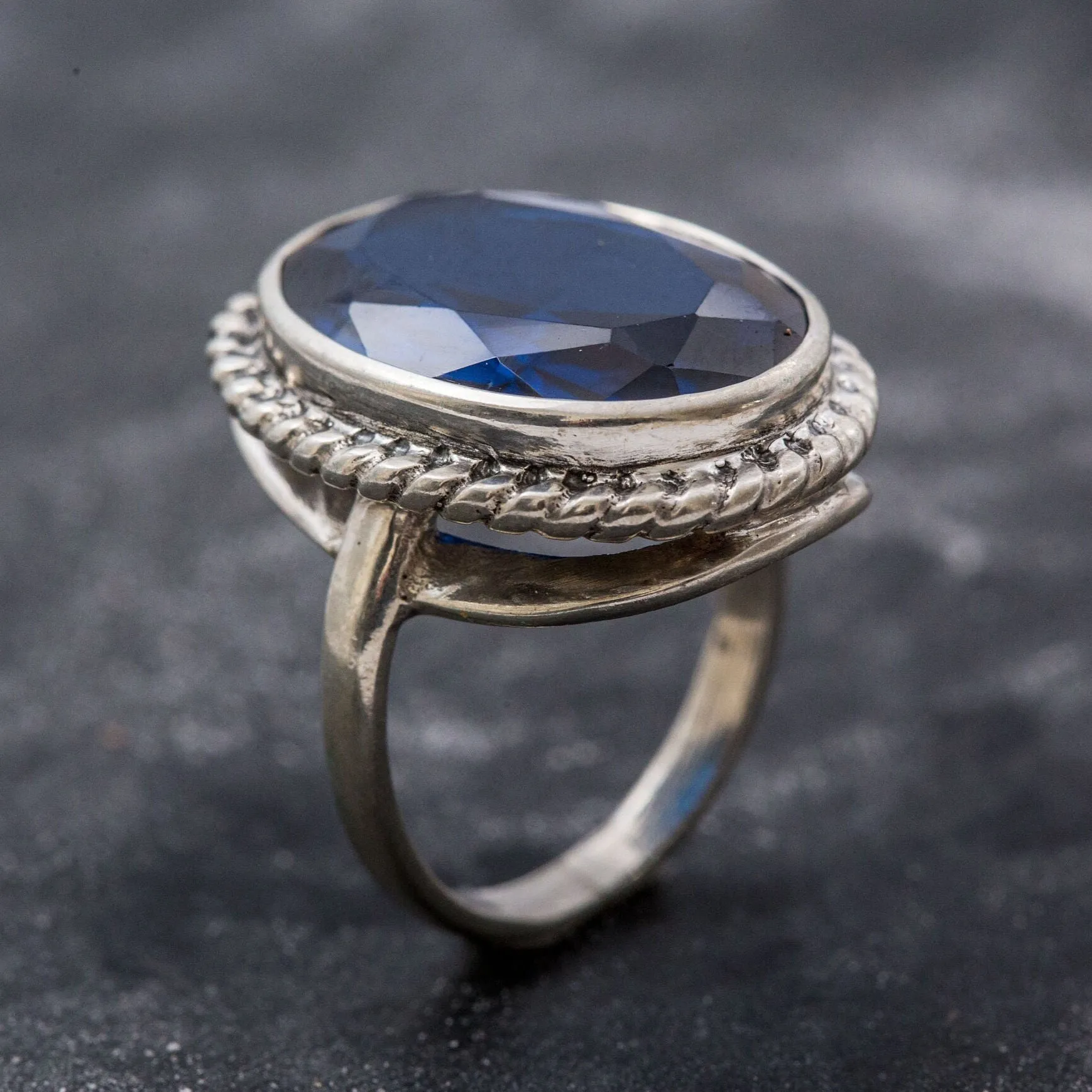 Large Sapphire Ring - Royal Blue Ring - Vintage Cocktail Ring